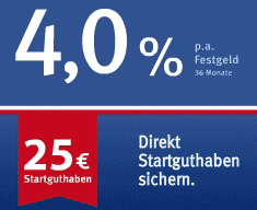 25 Euro Startguthaben beim VTB Direktbank Festgeldkonto