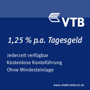 VTB Direktbank Tagesgeld mit 1,25% Zinsen p.a. für Neukunden